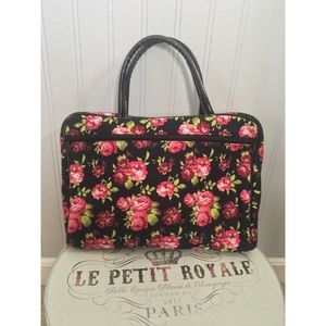 Black & Pink Floral Polka Dot Travel Makeup Bag